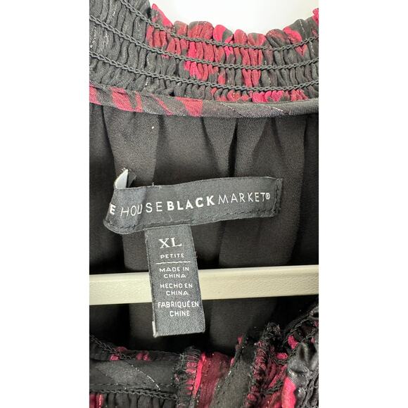 WHBM Sleeveless Smocked Waist Ruffle Midi Dress Womens XL Petite Black Red - Picture 7 of 14